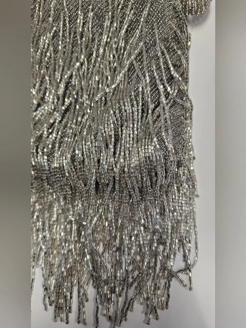 Silver Beaded Fringe Shag Evening Bag - Picture 3 of 16